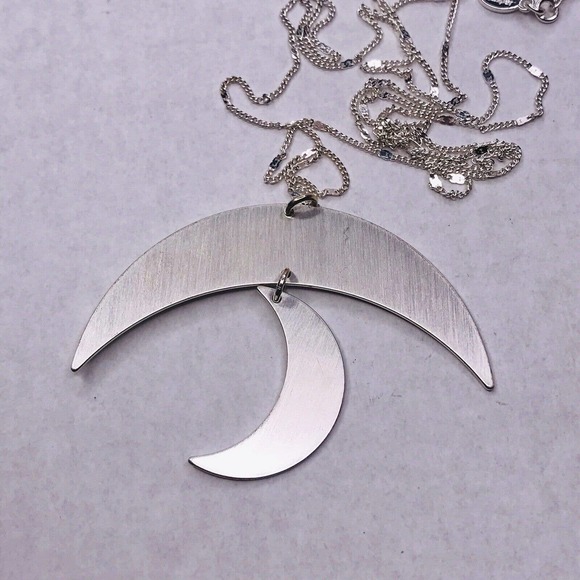 Signed Jade & Jasper Necklace Silver Tone Crescent Moon Dangle Pendant 32" Long - Picture 6 of 11